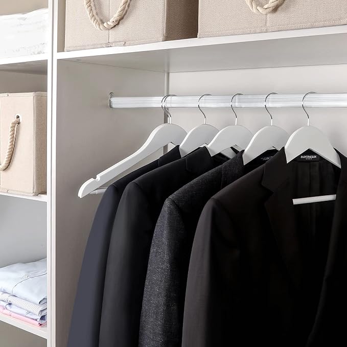 TOPIA HANGER Wooden Coat Hangers 20 Pack, White Wood Suit Hangers with Non Slip Pants Bar, 360° Swivel Hook and Shoulder Notches for Camisole, Jacket, Pants, Smooth Finish Clothes Hangers - CT34W20