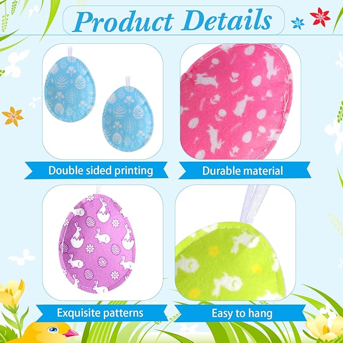 Jutom 108 Pcs Easter Egg Rabbit Ornaments Shamrock Felt Heart Hanging Ornaments Heart Shaped Clover Baubles Shamrock Egg Felt Decoration for Holiday Favor (Cute)