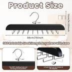 Tie Rack Hanger with 20 Foldable Metal Hooks, Space Saving Necktie Organizer for Men, Large Capacity, Wooden, Black