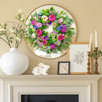 Spring Wreaths for Front Door Outside 24 Inch Spring Door Wreath with Pink Peony,Rose and Blue Hydrangeas, Handmade Silk Summer Wreaths for Front Door Home Wall Window Proch Seasonal Decor