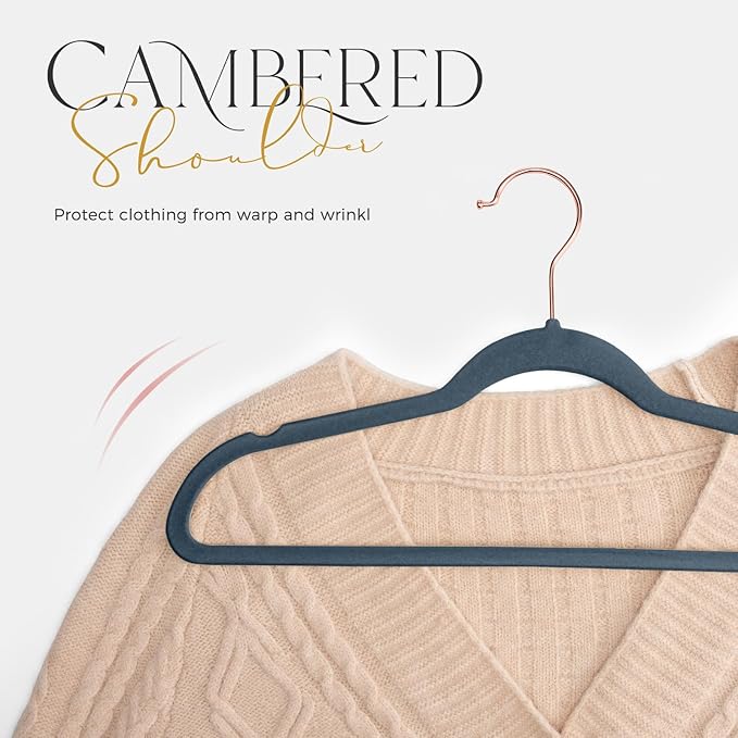 HOUSE DAY Velvet Hangers 60 Pack, Premium Clothes Non-Slip Felt Hangers, Sturdy Navy Blue Men Heavy Duty Coat Hanger, Suit Hanger for Space Saving 360° Rotating Rose Gold Hook