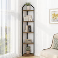 5 Tier Corner Wall Shelf Stand, 70" Metal Corner Shelves Bookshelf Display Shelf for Living Room Decor, Tall Plant Stand Multi Unit Organizer, Standing Shelf for Bedroom,Bathroom,Small Space (Brown)