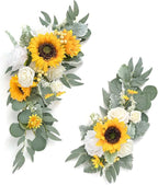 2Pcs Wedding Arch Flowers Kit Artificial Yellow Sunflower Swag with Eucalyptus Leaves 19.7Inch Decorative Floral Swag Wreath for Wedding Ceremony Party Home Decor