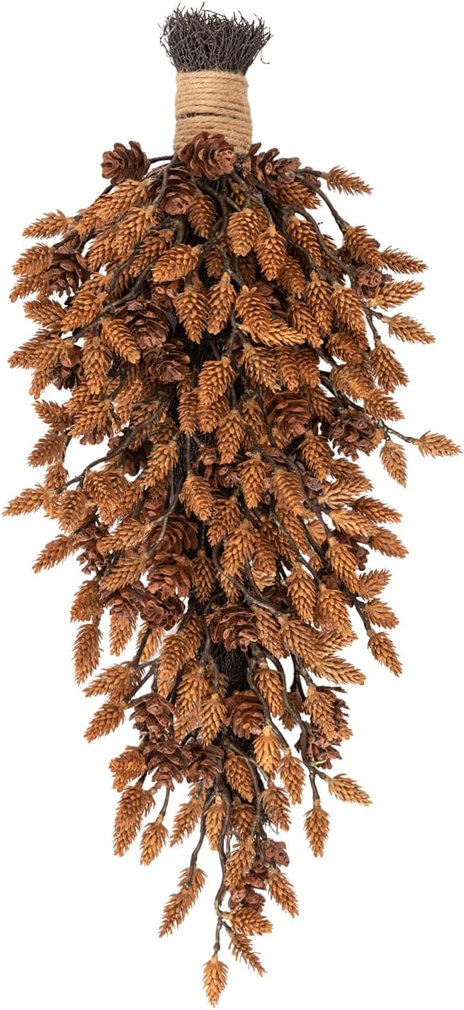 Decorative Teardrop Swag for Front Door, Artificial Wall Swags with Pine Cones for Home Porch Wall Window Halloween Christmas Indoor Outdoor Decor