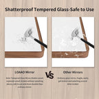LOAAO 60X28 Inch Bathroom Mirror with Wood Grain Colored Metal Frame, Rounded Rectangle Metal Framed Bathroom Mirror, Anti-Rust, Hangs Horizontally or Vertically, Tempered Glass
