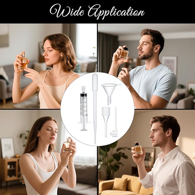 50pcs Perfume Refill Tool Kit,Plastic Perfume Dispenser Transfer Tools,Travel Refill Tool Set for Liquid Cologne Fragrance Sample Essential Oils (Clear, 5ml/50pcs)