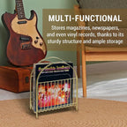 MyGift Deluxe Mid Century Brass Tone Metal Wire Magazine Holder Rack, Table or Floor Display Newspaper Stand Storage Sling for Magazines and Vinyl Record Albums