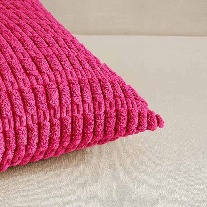 Fancy Homi 4 Packs Decorative Throw Pillow Covers for Living Room Couch Bed, Modern Farmhouse Boho Home Décor Accent Cushion Case, 18" x 18", Hot Pink