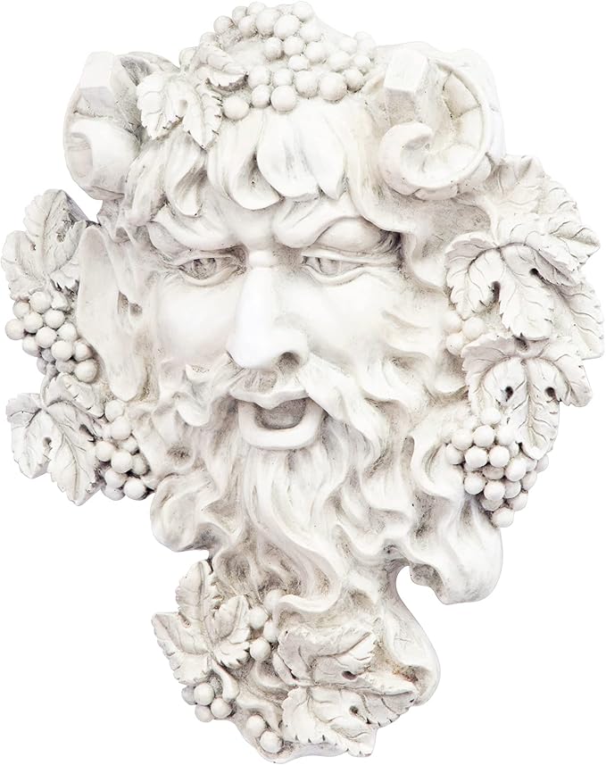 Design Toscano Bacchus, Grape Harvest Wine Greek Greenman Face Wall Sculpture, Medium, 12 inches tall, Cast Stone Resin, Antique Stone Finish
