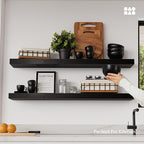 BAOBAB WORKSHOP Wood Floating Shelves for Wall 36 Inches Long - Heavy Duty Wall Shelf for Bedroom, Solid Wooden Bathroom Shelves Large 36 Inch Kitchen Farmhouse - Black Shelf, 36W × 6.7D, Set of 2