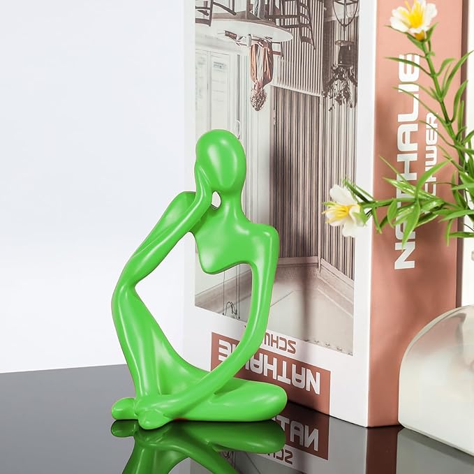 BMLCGJ Thinker Statue Gold Decor Abstract Art Sculpture, Golden Resin Collectible Figurines for Home Living Room Office Shelf Decoration,Great Gifts Ideas (Light Green)