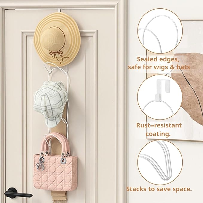 LINFIDITE 10 Pack Hat Rack Hanger Holder Organizer Closet Hanging Baseball Cap Display Storage Rack for Scarves Handbags Towels Clothes Ties Over Door Wall Mounted w Hanging Hook White