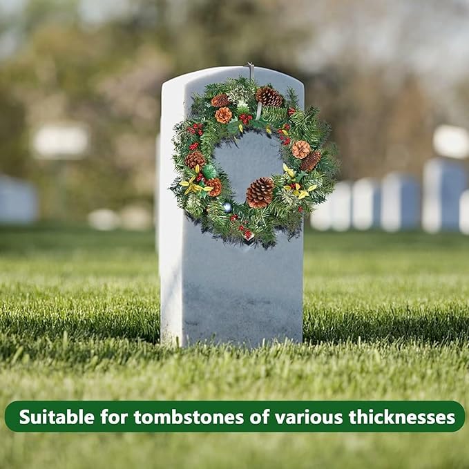 Adjustable Headstone Wreath Hanger for Cemetery – Fits 6"-11" Tombstones, Stainless Steel Gravestone Wreath Stand for Christmas, Halloween, Easter & Memorial Day Decorations