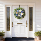 24 Inch Spring Wreaths for Front Door, Spring Summer Door Wreath with Blue Hydrangea White Peony Flower Wreath for All Season Outside Indoor Outdoor Home Porch Wall Decor