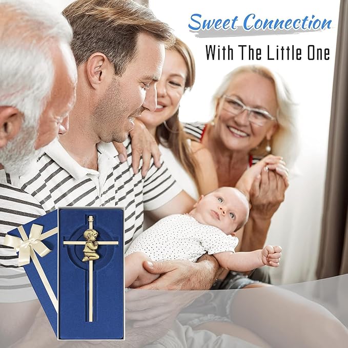Tryuunion Baby Wall Cross Baptism and Christening Gifts for Boys, 7-inch Olive Golden Blessing Catholic Boy Baptism Crosses for First Holy Communion, and Dedication Baptismal Gifts from Godparents