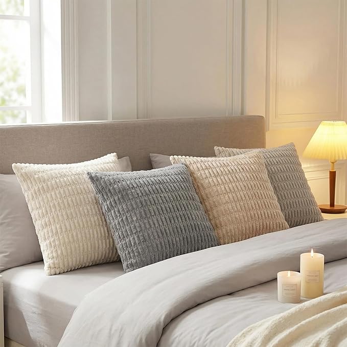 Fancy Homi 4 Packs Decorative Throw Pillow Covers for Living Room Couch Bed, Modern Farmhouse Boho Home Décor Accent Cushion Case, 20" x 20", Neutral