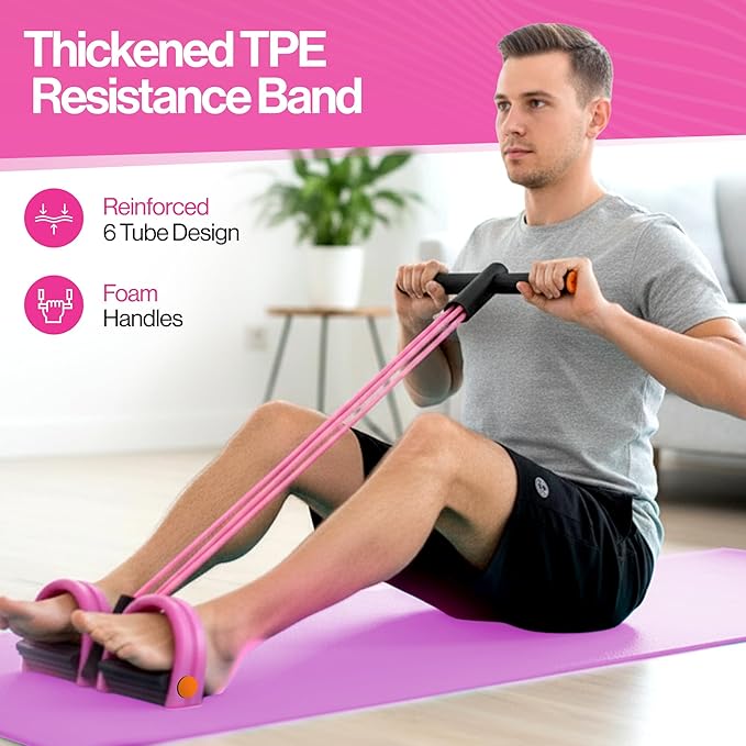 Pedal Resistance Band with Handle, 6 Tube Multifunction Foot Pedal Resistance Band, Arm & Waist Training Tummy Trimmer Ab Workout Equipment for Home Gym Men Women