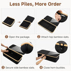 StorageWorks Underbed Storage Containers with Lids, 2-Pack 7" Low Profile Under Bed Storage Box with Bamboo Frame for Clothes, Bedding, Blankets and Shoes, 42L Sturdy Fabric Organizer, Black