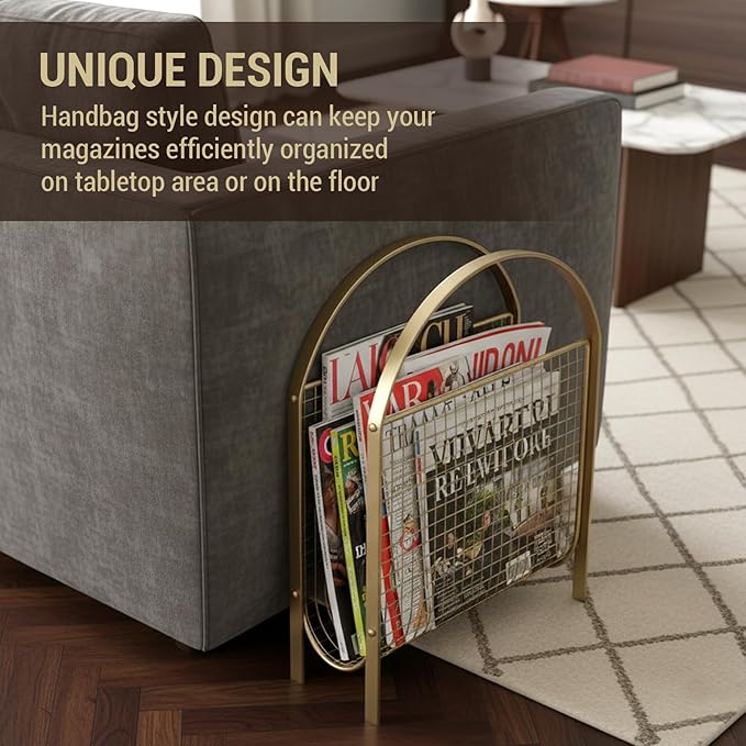 MyGift Magazine Rack, Floor Freestanding Magazine Holder for Bathroom Bedroom Office, Books Newspapers File Mail Organizer, Mid Century Modern Decor Wire Storage for Tablets and Documents