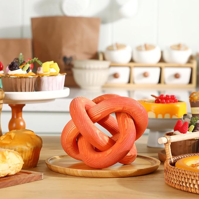 Yalikop 3 Link Wood Knot Decor Rustic Home Décor Accents Hand Carved Coffee Table Decoration, Boho Chain Link Decoration, Modern Shelf, Rustic Objects for Home Living Room Bedroom(Orange)