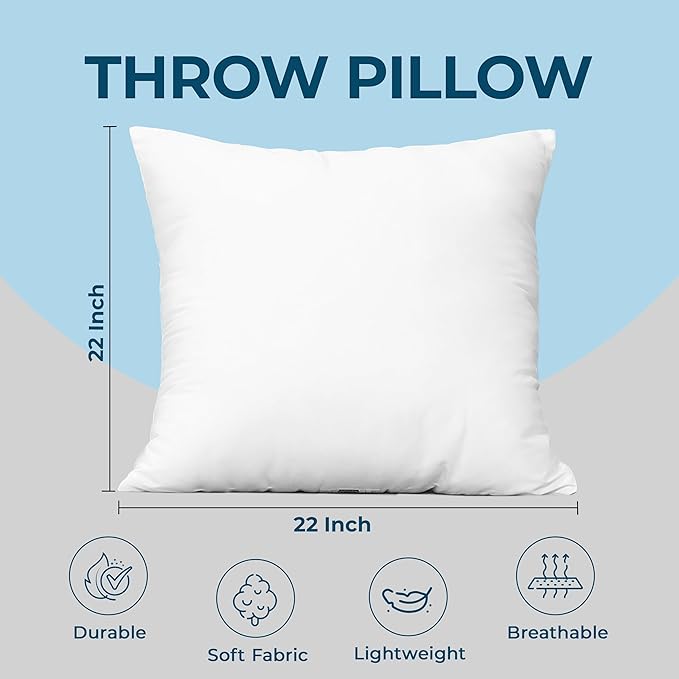 Utopia Bedding Throw Pillows (Set of 4, White) – 22 x 22 Inches Down Alternative Pillows for Bed, Sofa, and Couch - Fluffy Decorative Stuffer Pillow for Indoors & Outdoors