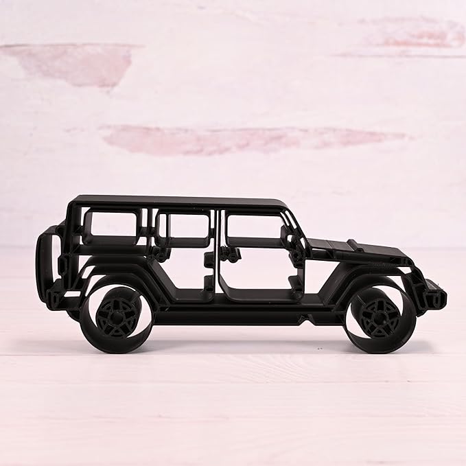 Jeep Wrangler Sculpture - Minimalist Decorative Accent for Off - Road Enthusiasts & Modern Home Decor | Collectible Design (Jeep Wrangler 4 Door Side View Matte Black)
