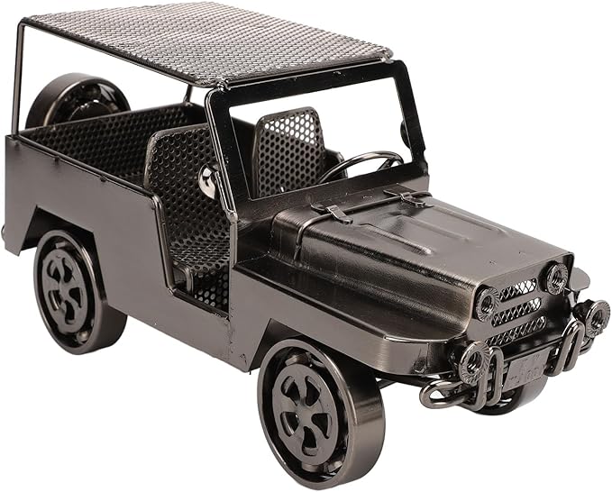Alomejor Handcrafted Iron Car Figurine, Antique Vintage Metal Vehicle Model Home Decor with Exquisite Metal Craftsmanship, for Living Room TV Cabinet Wine Cooler Display (Silver)