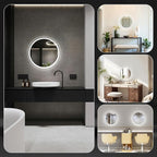 DUMOS 24 Inch Round LED Bathroom Mirror with Lights, Circle Vanity Mirror with Anti-Fog, Dimmable, 3-Color Light, Front Light and Backlit, Memory Function, Tempered Glass