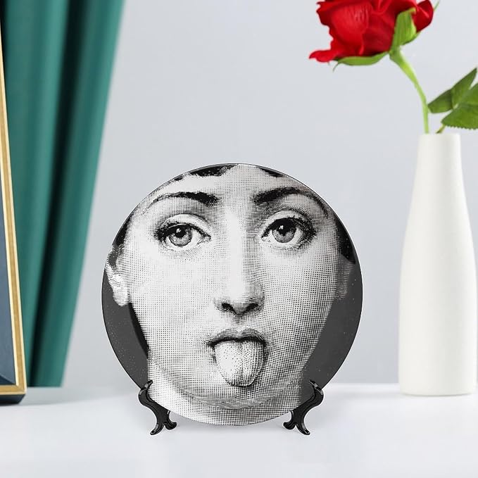 Lina Cavalieri Plate, Wall Decorative Plate, Mysterious Face Plate Wall Hanging Decoration,Including Bracket And Special Spring HooK,style-6,7inch