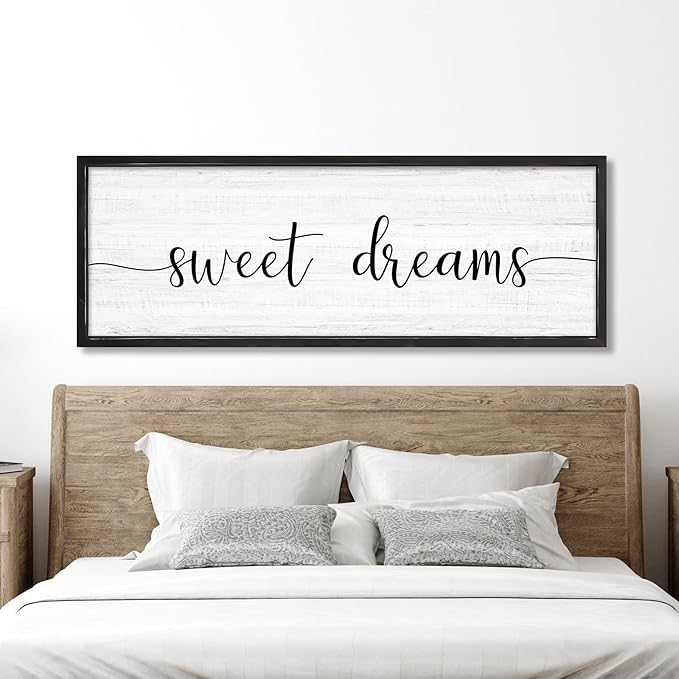 Sweet Dreams Wall Decor Above Bed 41.3''×15'' Large Farmhouse Wall Decor for Bedroom Guest Room Decor Framed Wood Wall Art Rustic Master Bedroom Wall Decoration (black frame)