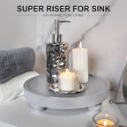 EOSAHR Modern Wooden Risers for Display: Farmhouse Pedestal Stand for Home, Kitchen and Bathroom Counter Decor - Stylish Round Waterproof Decorative Tray for Organize Soap, Sink, Jewelry (Gray)
