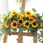 Artificial Sunflower Swag,Handmade Floral Garland Decorative Swag with Green Leaves,Handmade Floral Wreath Decorative Sunflower Wreath,Hanging Arch Garland