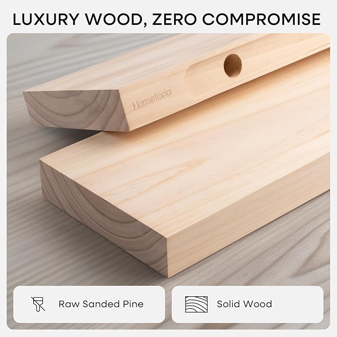 Homeforia 20 inch Wood Floating Shelves, High End Solid Natural Wood 20inch Floating Shelf for Wall Mounted, Unfinished Wooden 20in Floating Shelves, Heavy Duty Bracket, 20 X 6.5 X 1.75 inch, Set of 3