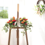 Artificial Tulip Flower Swag, 29.5in Decorative Swag with Fake Tulip Green Leaves Front Door Wreaths with Bow Rustic Artificial Floral Swag for Wedding Home Decor