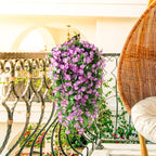 Artificial Fake Hanging Flowers Plants for Outdoor Spring Decoration, 2PCS Faux Silk Violet UV Resistant Look Real Trailing Vines for Outside Home Planter Porch Patio(Violet)