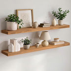 Homeforia 42 inch Golden Oak Floating Shelf, High End Solid Real Wood 42inch Small Floating Shelves for Wall Mounted, Oak Wooden 42in Floating Shelves, Heavy Duty Bracket, 42 X 6.5 X 1.75 in, Set of 3