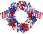 4th of July Wreath Patriotic Wreath 22 Inch Independence Day Wreaths for Front Door with Red White Blue Flag Forsythia Flowers for American Memorial Day Flag Day Indoor Outdoor Decor