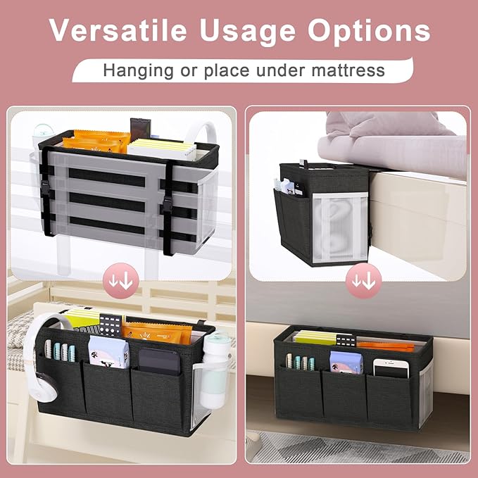 Edudif Dual-purpose Bedside Caddy Bedside Organizer, Bed Caddy with 6 Pockets, Versatile Bedside Storage Solution Magazine Remotes holder, ideal for Home, Dorm, Hospital, Crib Bed