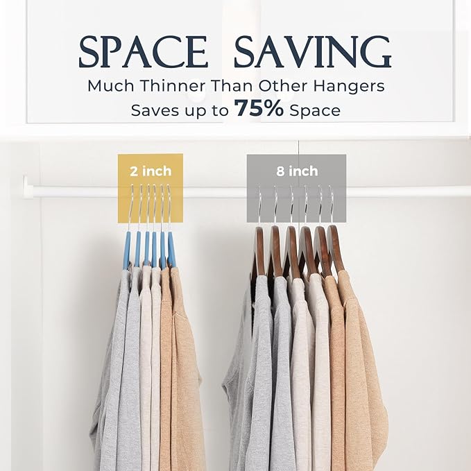 HOUSE DAY Tranquil Blue Velvet Hangers 60 Pack, Non Slip Clothes Felt Hanger Heavy Duty for Coat, Premium Slim Space Saving Suit Hangers for Closet Organizer, 360° Rotating Silver Hook