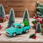 Vintage Blue Christmas Truck Decor – 4.9″Retro Die-Cast Metal Pickup with Snowman and Christmas Tree Figurines for Xmas Town Village Accessories Set Display Home indoor Decoration Gift(Xmas-Blue)