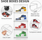 2 Pack Clear Shoe Storage Boxes Stackable Acrylic Shoe Display Case, Large Plastic Shoe Box Sneaker Organizer Purse Organizer with Magnetic Door, Size 12 or 13