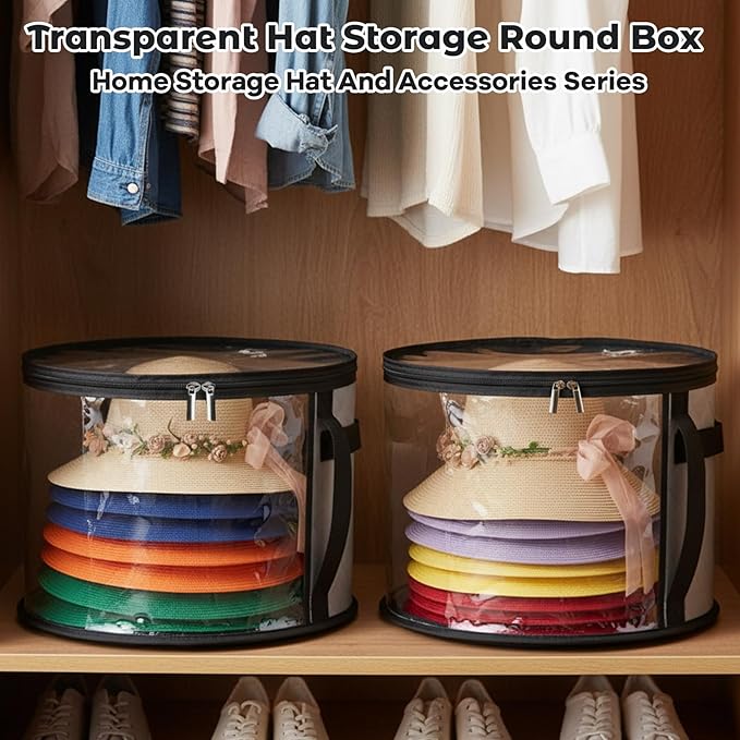 2-Pack Hat Organizer Box for Cowboy Hat Storage,Hat Boxes for Women Storage,Classic Black and Grey