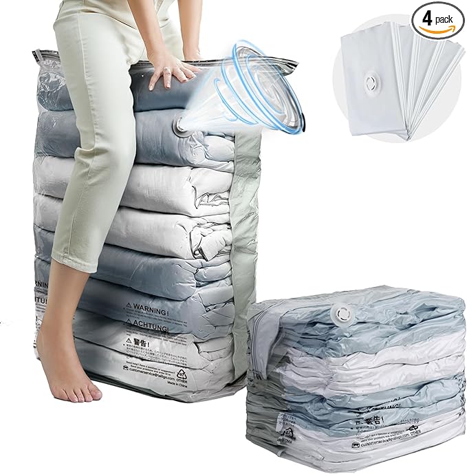 TAILI Vacuum Storage Bags 4 Pack, Jumbo Cube (31x40x15 Inch), Extra Large Vacuum Seal Bags for Clothing, Comforters, Blankets, Pillow, Bedding, Sweater, Closet Organizers, Space Saving, Cream