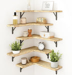 Fixwal Floating Shelves for Wall Set of 5, Rustic Wood Wall Mounted Corner Shelf for Bathroom, Kitchen, Bedroom, Home Decor, Laundry Room, Living Room (Carbonized Black)