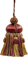 DÉCOPRO Elegant Hand-Crafted 4" (10cm) Key Tassel, 3 1/2" (8.5cm) Loop, Accented with Crown Tassels (KTAX4) Golden Brown Beige Multicolor #LX09 (Golden Beige, Dark Red, Plum Purple) Individually Sold
