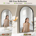 Arch Bathroom Mirror, 30"x48" Wall Mounted Vanity Mirror with Deep Frame, Tempered Glass Decor Mirror for Bathroom, Bedroom, Entryway and Living Room, Hanging or Leaning, Black