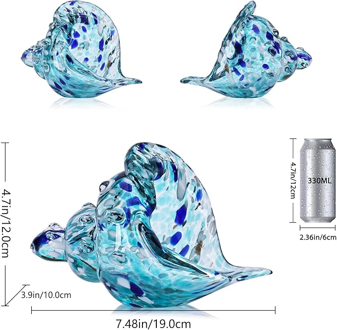 LCCCK Sea Glass Art Figurines Hand Blown Conch Shell Sculpture, Aqua Sea Glass Decor Creative Conch Seashell Statue - for Coastal Room Decor Knick Knacks Home Decor Kitchen Decorations Above Cabinets