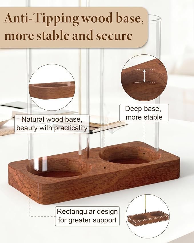 Incense Holder with 7.8" & 5.9" Glass Jars, 2 in 1 Incense Sticks Holder & Ash Catcher, Upside Down Incense Burner with Storage for Meditation, Yoga, Spa, Home Decor, with 20 Incense Sticks & Brush