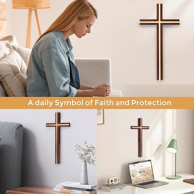 ACHIBANG 10" Wooden Cross for Wall, Modern Minimalist Wall Cross for Home Decor and Blessing, Catholic Gifts