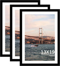 13x19 Picture Frame 3 Pack - Black Poster Frame Display Pictures 11x17 with Mat or 13 x 19 Without Mat for Wall Hanging Horizontal and Vertical